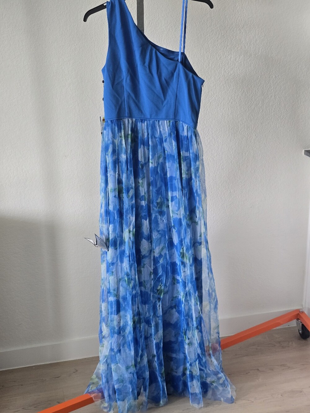 NWT Adrianna Papell One Shoulder Sweetpea Combo Floral Chiffon Gown Size 10 $229 - Picture 10 of 12